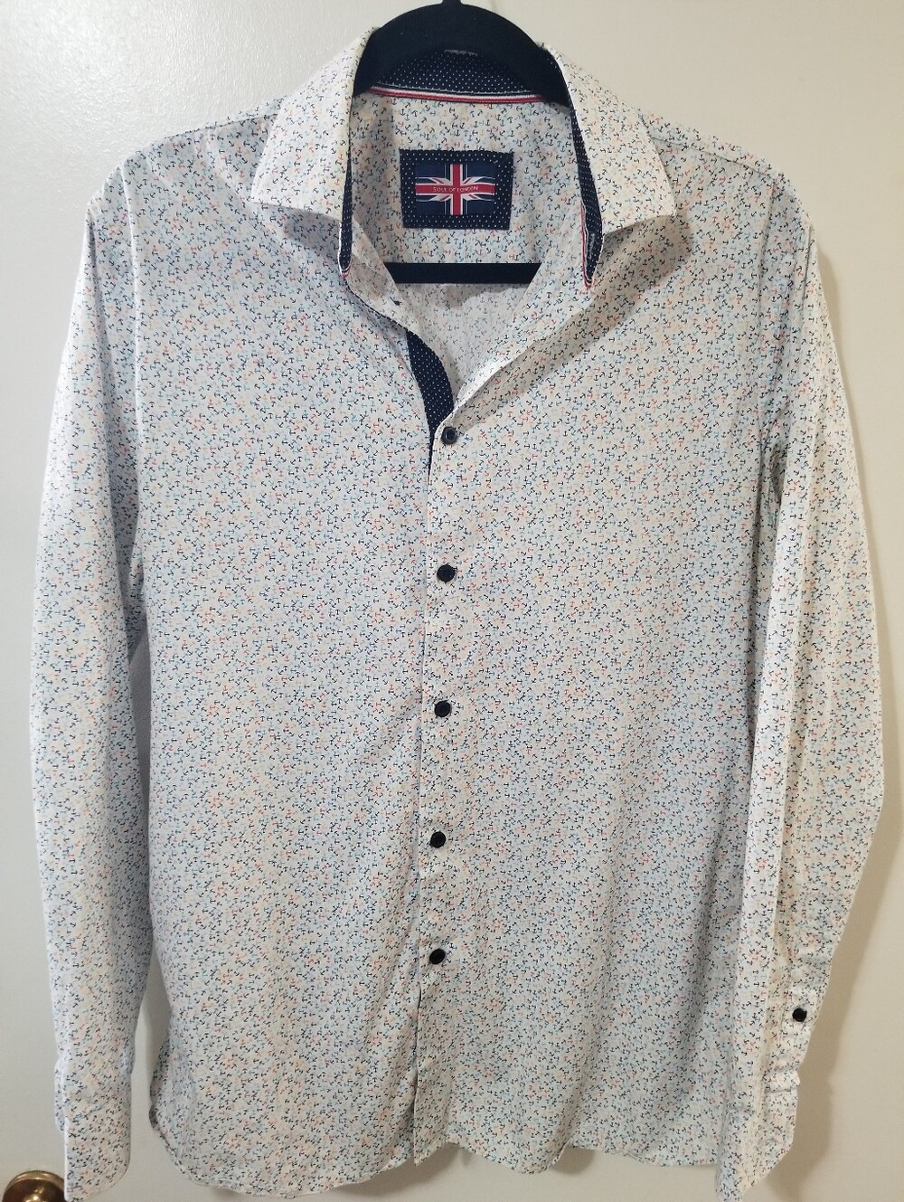 Soul of London Anchor Print Button-Up Cotton Shirt Large